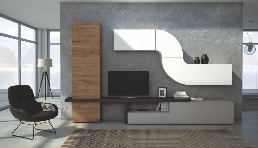 LIVING MODERNO ARTIGIANMOBILI VELVET parete attrezzata bianca e legno