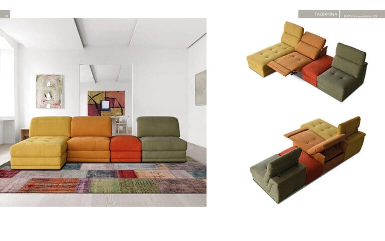 Bruma Italia divani Taormina diverse forme colore giallo arancione rosso verde