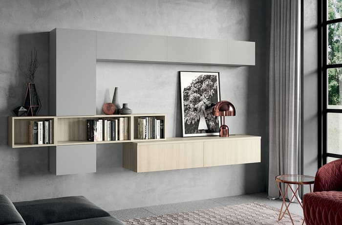 Colombini Casa Cucina Moderna Quadra abbinato a mobile living 70 71