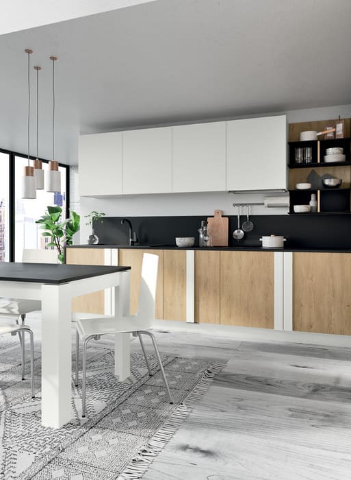 Colombini Casa Cucina Moderna Quadra ante bianche e legno COPERTINA