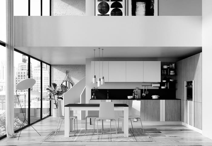 Colombini Casa Cucina Moderna Quadra bianco opaco e royal oak 44 45