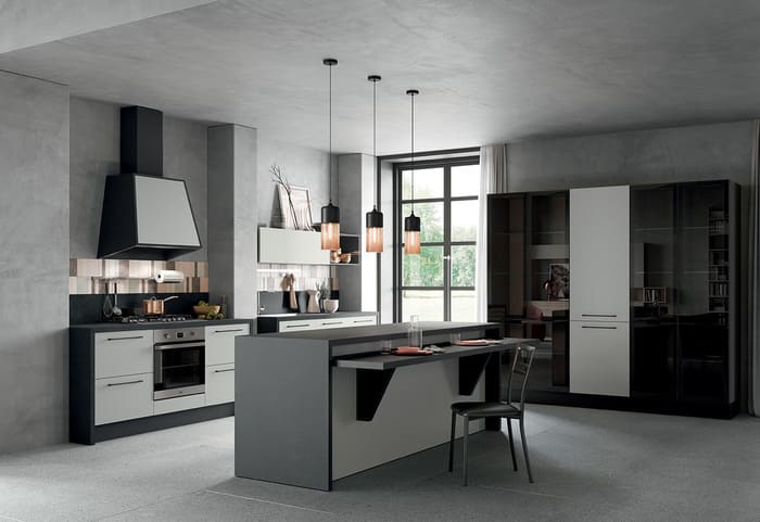 Colombini Casa Cucina Moderna Quadra con isola grigia chiara e scura 62