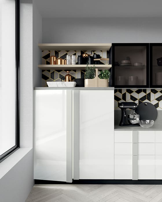 Colombini Casa Cucina Moderna Quadra sportelli bianchi e grigi 53b