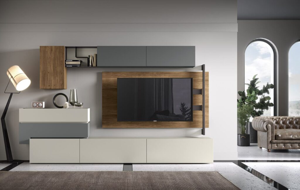 Living Corso 11 parete attrezzata beige con tv sospesa