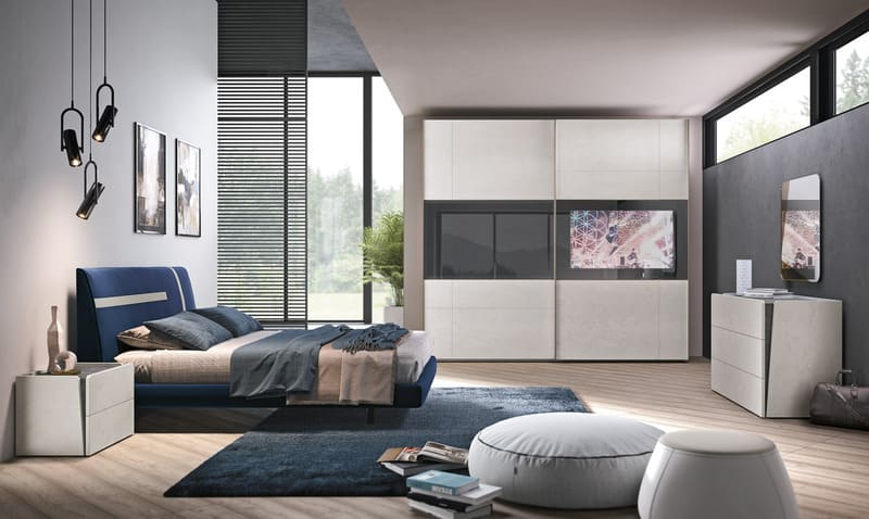 Sipario letto blu armadio con tv