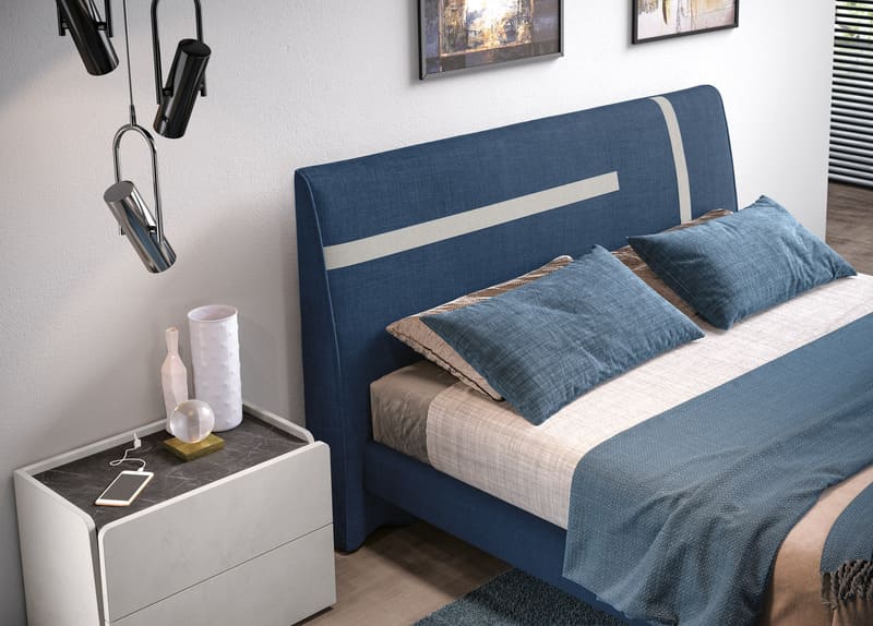 Sipario letto blu comodino bianco