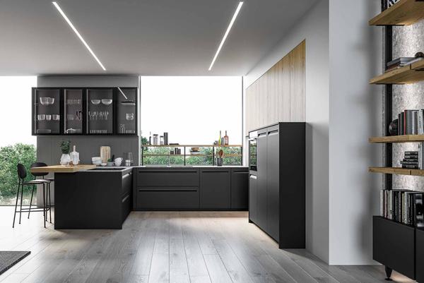 Arredo3 cucina Tekna 04 nera con piano in legno
