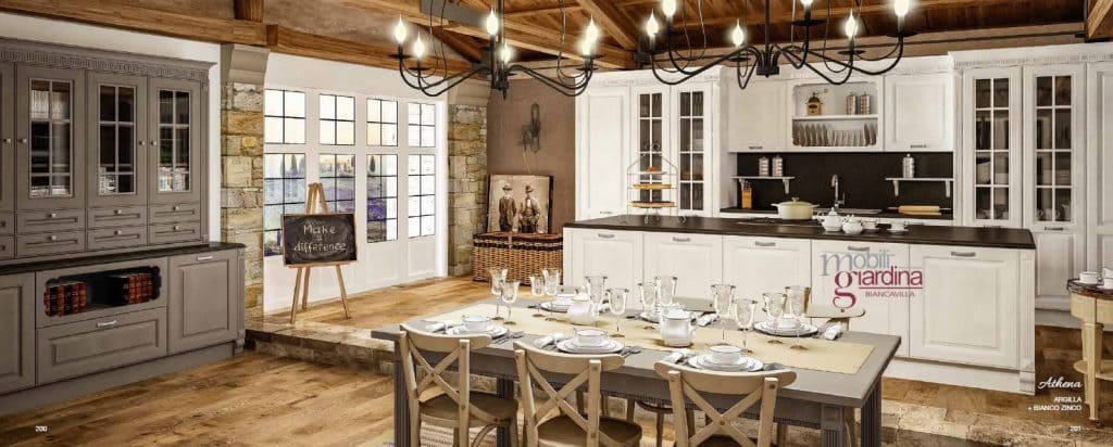 CUCINA CLASSICA BERLONI ATHENA arredata con tavolo lungo e sedie