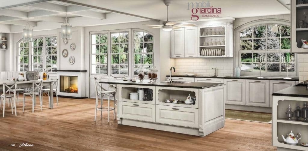 CUCINA CLASSICA BERLONI ATHENA completa bianca con living